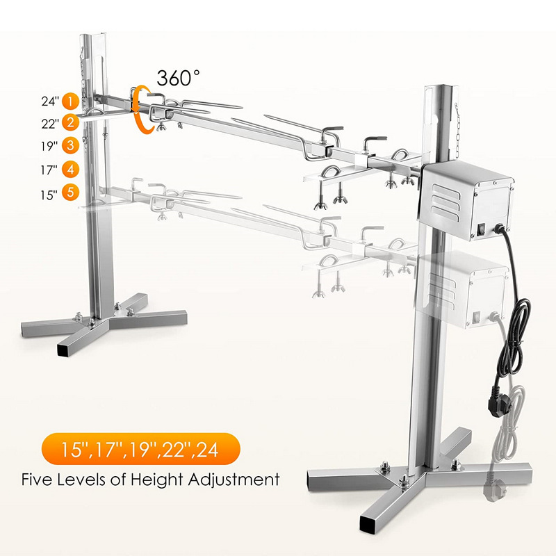 Adjustable Height Spit Rod driven by 45W High-Torque Electric Motor