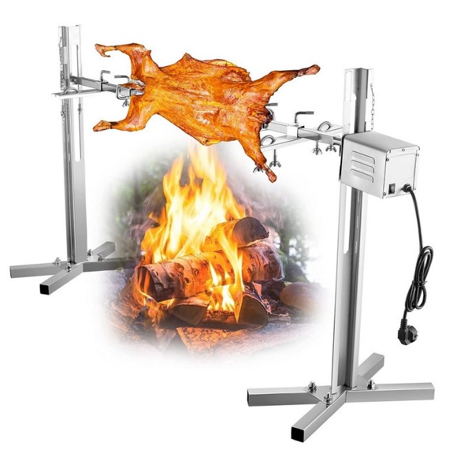 Toshine rotisserie motor roasting whole lamb over fire