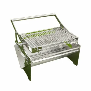 TOSHINE 360 degree rotating flip BBQ grill white background, portable stainless steel grill with flip basket