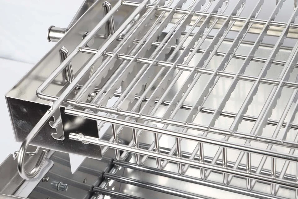 TOSHINE TS-FP-008 flip BBQ grill adjustable wire mesh grate with rotisserie basket detail