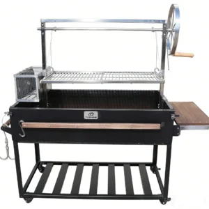 TOSHINE TSPC01L Santa Maria charcoal grill white background with flywheel height adjust and wood side table